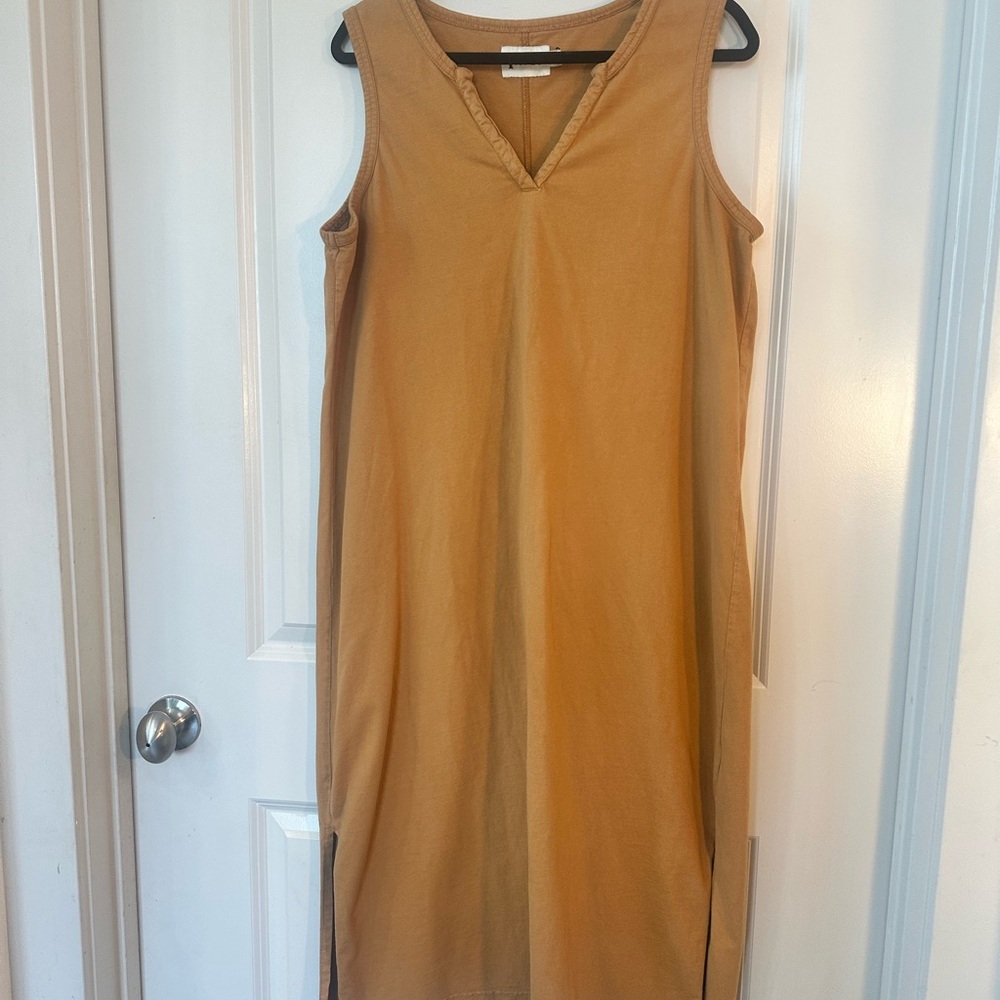 Pact The Frame Organic V-Neck Sleeveless Side Slit Lightweight Tan MIDI Dress,XL - Picture 7 of 9